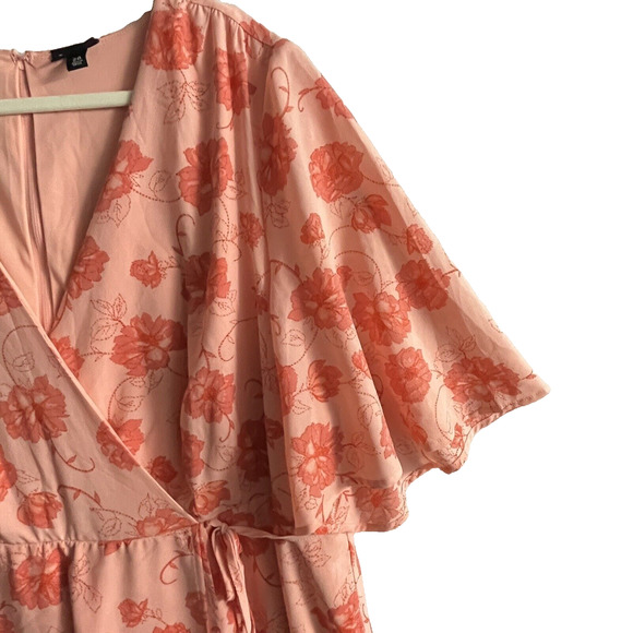 Torrid Dress Size 20 Floral Faux Wrap Flutter Sleeve Feminine Flowy V Neck Party - Picture 4 of 16